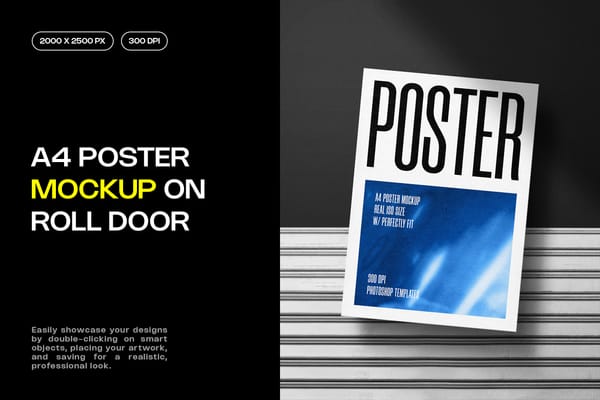 A4 Poster Mockup on Roll Door